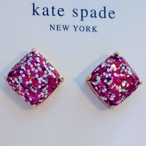 Kate Spade Earrings square pink red multi sparkle. Perfect for Holiday Christmas